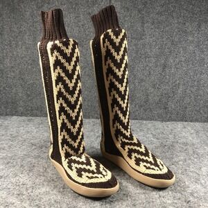 Gypsyz‎ 05 Women's 6 Brown Beige Knit Tall Chevron Cozy Slipper Boots
